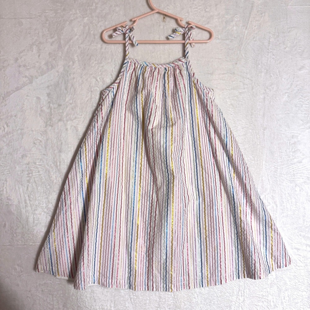 Hanna Andersson Girls Rainbow Metallic Stripe Tie Strap Sundress White Size‎ 130